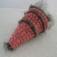 Wool yarn, cat fur, bell, 3.5"H x 3.75"W x 7"D, 2003