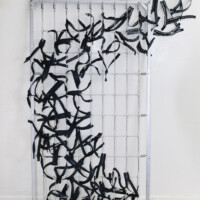 Found metal bed spring, zippers, 28 gauge wire, thread, 54.25" H x 40"W x 8.75"D, 2010