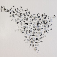 Acrylic, ink, notebook paper and envelope paper, sequin pins, 36"H x 45"W, 2011