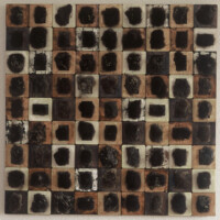 Slide mounts, sheep's wool, acrylic, wax, on canvas, 18"H x 18"W, 2002